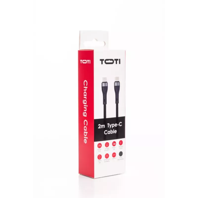 SEEK TOTI USB-C į USB-C pintas laidas 2m 3A juodas