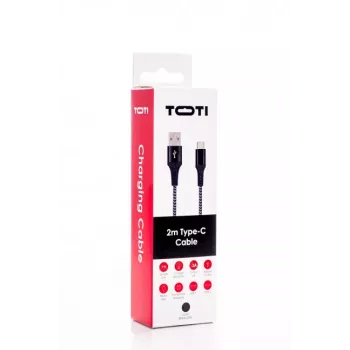 SEEK TOTI USB-A į USB-C 2m Pintas Laidas 2A, Juoda/Kosminė Pilka