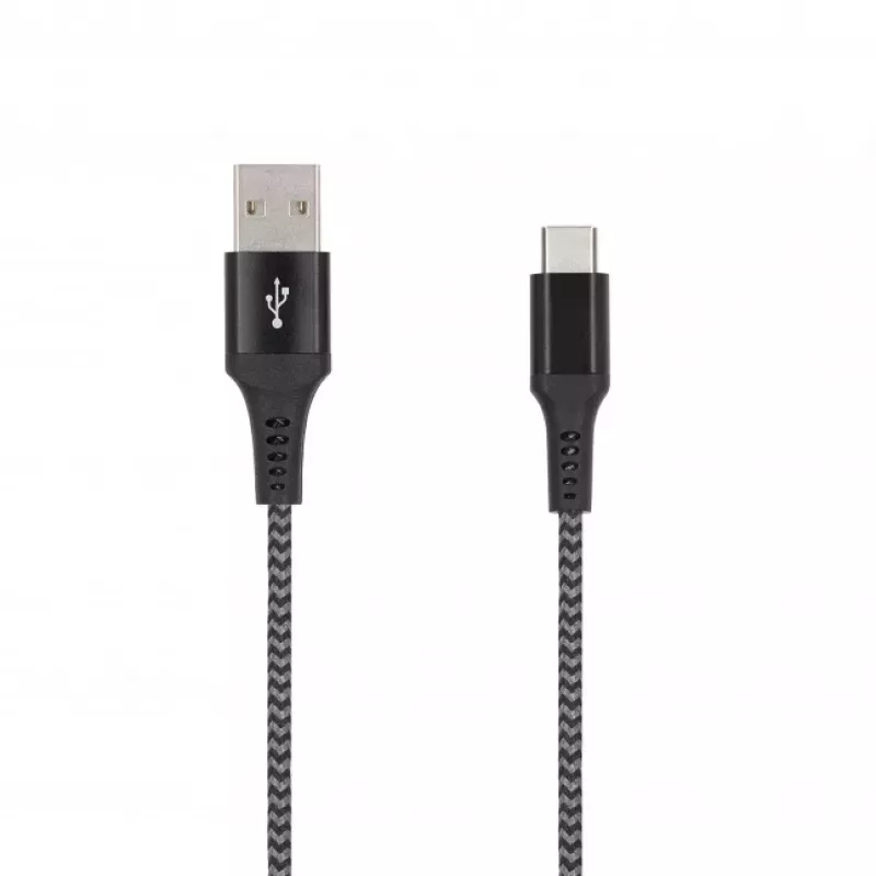 SEEK TOTI USB-A į USB-C 2m Pintas Laidas 2A, Juoda/Kosminė Pilka