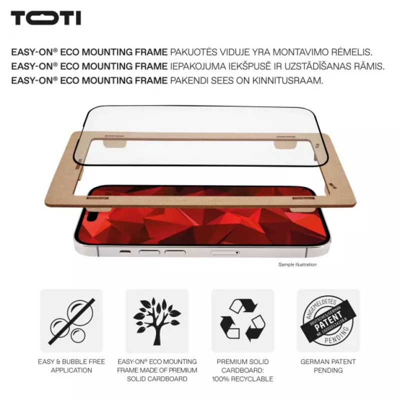 TOTI PREMIUM Premium Tempered Screen Protector Glass 3D Full Cover, skirta Apple iPhone 16 Pro Max
