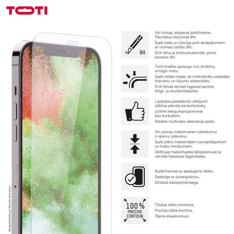TOTI Grūdinto stiklo 2D ekrano apsauga Full Cover, skirta iPhone 17/16 Pro, permatoma