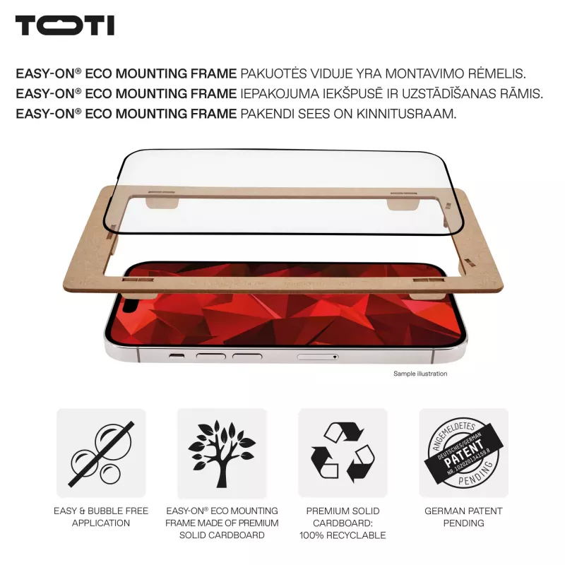 TOTI PREMIUM Premium Tempered Glass Screen Protector 3D Full Cover, skirta Apple iPhone 17 Pro Max
