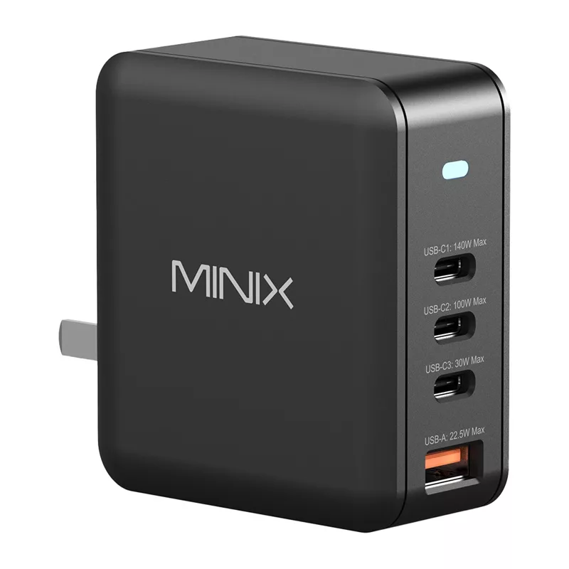 MINIX NEO-P165 GaN sieninis įkroviklis su 3x USB-C ir 1x USB-A prievadais, 165W