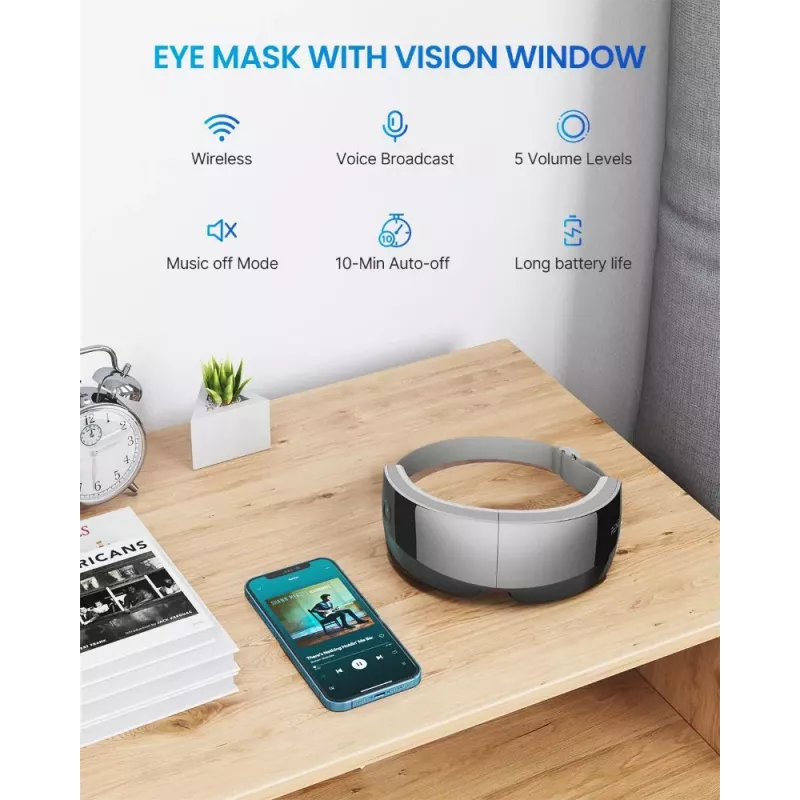 RENPHO Eyeris View akių masažuoklis su šiluma, oro kompresija, vibracija, Bluetooth, USB-C, sulankstomas, pilkas
