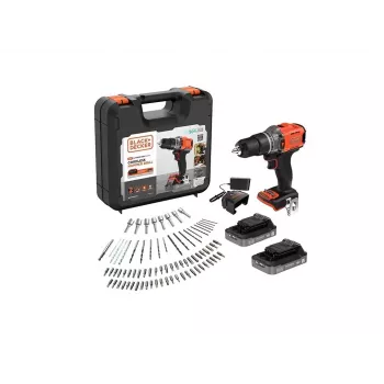 BLACK & DECKER 18V belaidis smūginis gręžtuvas su 2 x 2.0Ah akumuliatoriais, įkrovikliu ir 80 priedų