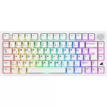 Sharkoon SGK55W SKILLER belaidė žaidimų klaviatūra, 75% išdėstymas, PBT klavišai, balta