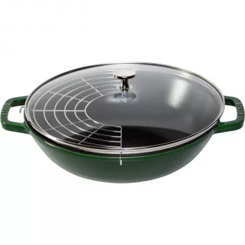 STAUB Wok 30 cm su dangčiu, ketaus, baziliko žalia | ITwork.lt