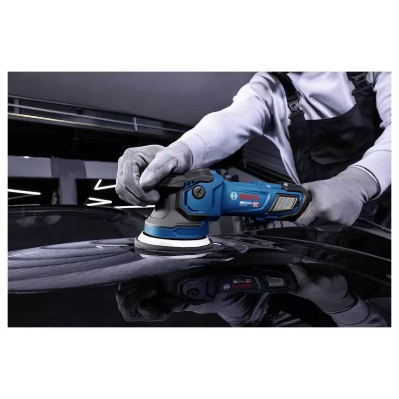BOSCH GPX9-125S Rotary Polisher Kit su putplasčiu disku ir poliravimo gaubtuvu, 18V belaidis (be akumuliatoriaus)
