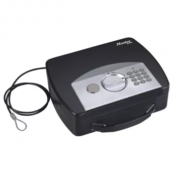 Master Lock Portable Personal Safe P008EML - Black, Resettable 4-Digit Combination, Steel Cable, Weather Resistant