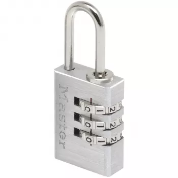 Master Lock 7620EURDCC kombinacinė spyna, aliumininis korpusas, grūdintas plieninis lankas, 4 skaitmenų perstatomas kodas, 50 mm korpuso plotis, 8 mm lanko skersmuo, sidabrinė/pilka