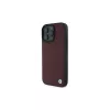 BMW iPhone 16 Pro Max Raudonas Kietas Dėklas Sign Leather Diamond Metal Logo MagSafe