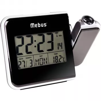 Mebus 42425 Projektorinis žadintuvas – skaitmeninis LCD, 12/24h, temperatūra, juoda/pilka