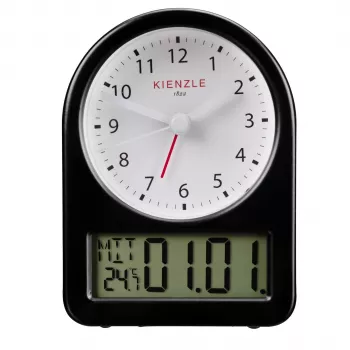 KIENZLE Retro žadintuvas (14985) – juodas metalinis korpusas, baltas ciferblatas, šviečiančios rodyklės