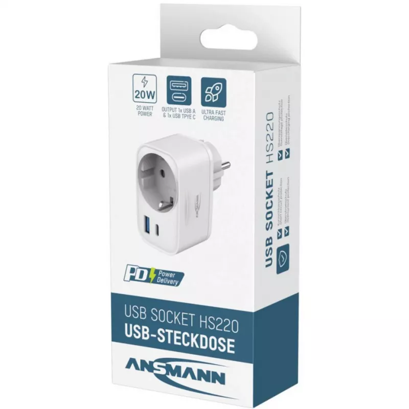 ANSMANN USB Charger HS220 20W USB-C Power Delivery 3.0 Baltas