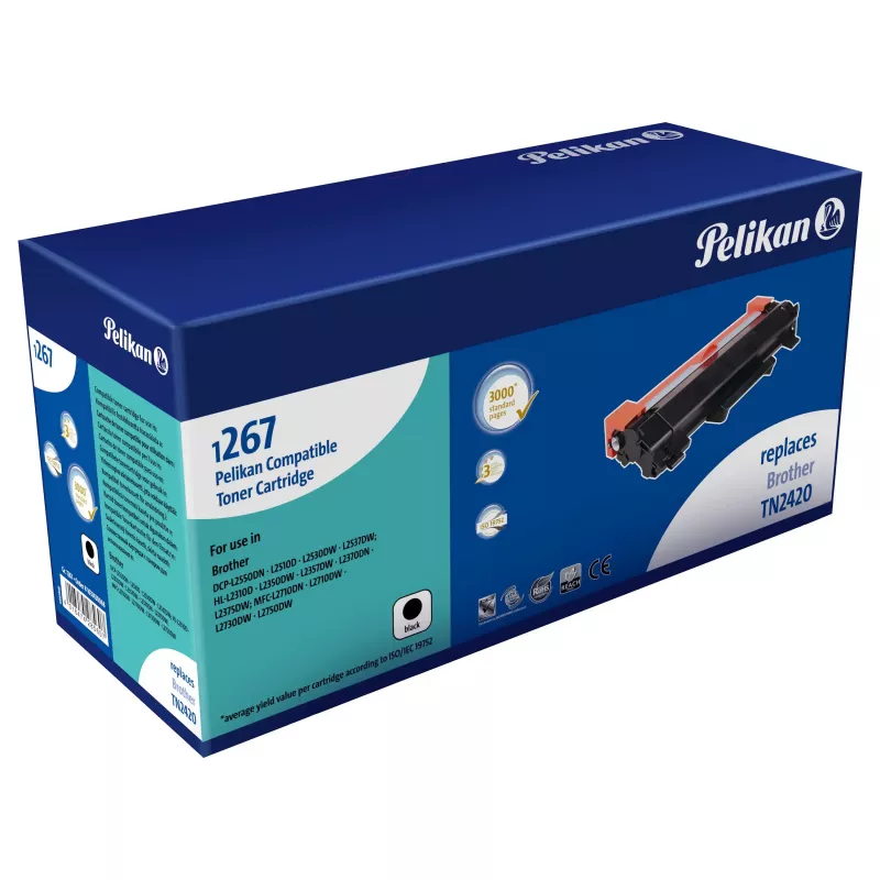 Pelikan suderinama tonerio kasetė, skirta Brother TN-2420, juoda, 3 000 puslapių