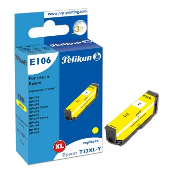 Pelikan E106 Suderinama Rašalo Kasetė Geltona High Yield (XL), skirta Epson XP-530/540/630/635/640/645/710/830/900 - 1 Vnt.