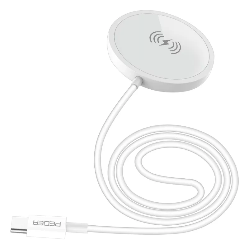 PEDEA belaidis magnetinis įkroviklis 15W - USB-C, sidabrinis/baltas
