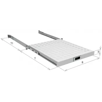 EFB 19 inch 1U ištraukiama lentyna, gylis 550-650 mm, 30 kg apkrova, RAL7035 šviesiai pilka