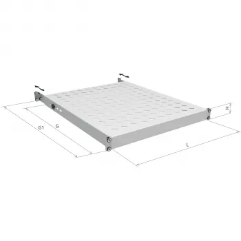 EFB Electronics 19 colių 1U fiksuota lentyna, montavimo gylis 750-850 mm, apkrova 120 kg, spintos gylis 1000 mm, RAL 7035 šviesiai pilka