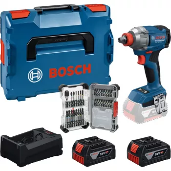 BOSCH PowerTools Belaidis smūginis veržliaraktis GDX 18V 285 Nm su 2 akumuliatoriais 5.0 Ah ir 31 dalies antgalių rinkiniu L-BOXX dėkle