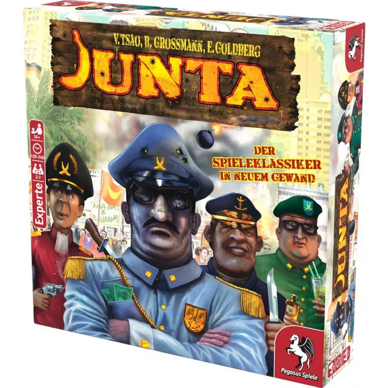 Pegasus Spiele Junta stalo žaidimas – Strategija, blefas, derybos – Nuo 16 metų – 4-7 žaidėjai – 120-240 min
