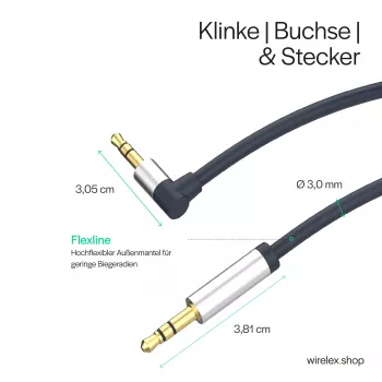 ShiverPeaks Audio 3,5mm lizdo laidas, kampinis/tiesus 0,7 m - juodas