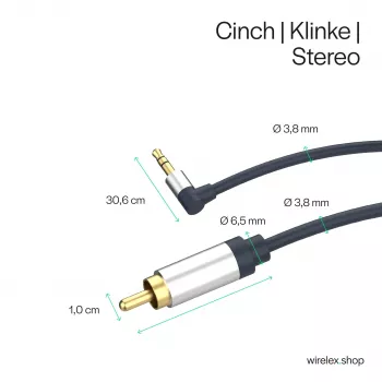 ShiverPeaks Flexline 3,5mm Stereo Jack to 2x RCA Audio Cable, Angled Connector, 0,75m, Black
