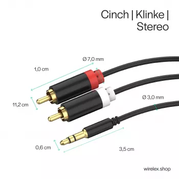 ShiverPeaks Audio 3,5mm Jack to 2x RCA Stereo Audio Cable 1,5m Gold-Plated Black