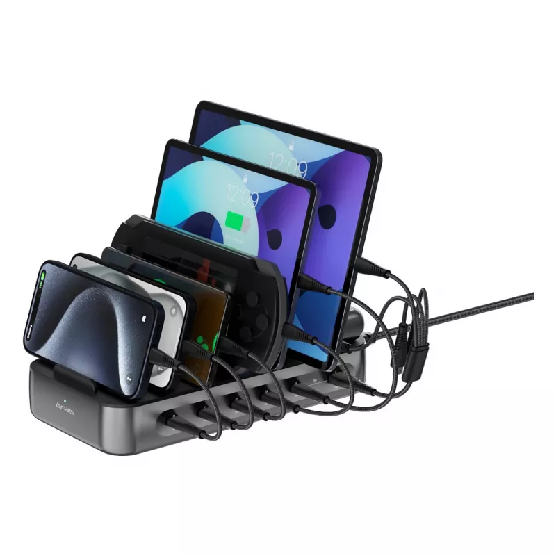4smarts Įkrovimo stotelė Team 100W 5C/1A su 6 laidais, juoda