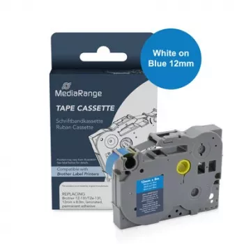 MediaRange Label Tape Cassette White on Blue 8m x 12mm (MRBTZ535)