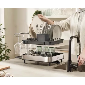Joseph Joseph Excel Stainless Steel 2-Tier Expandable Dish Rack - Pilka