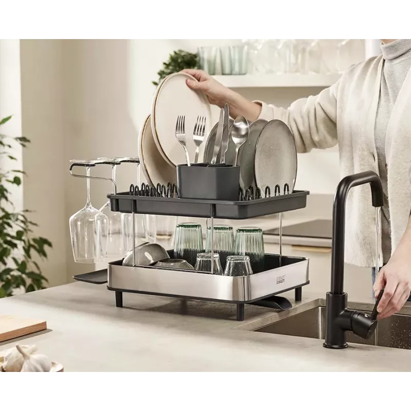 Joseph Joseph Excel Stainless Steel 2-Tier Expandable Dish Rack - Pilka