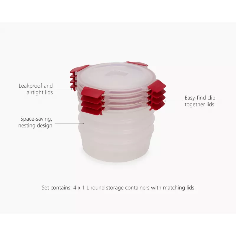 Joseph Joseph Nest Lock 4-Piece Red 1L Round Food Container Set