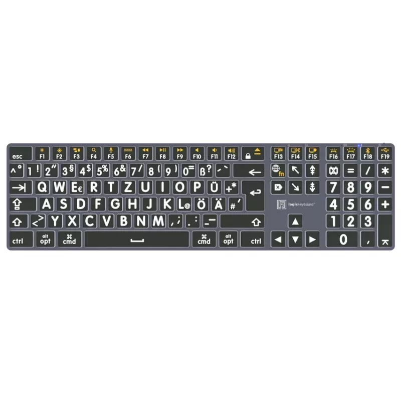 LogicKeyboard XL-Print Titan White on Black DE (Mac) - German QWERTZ Layout
