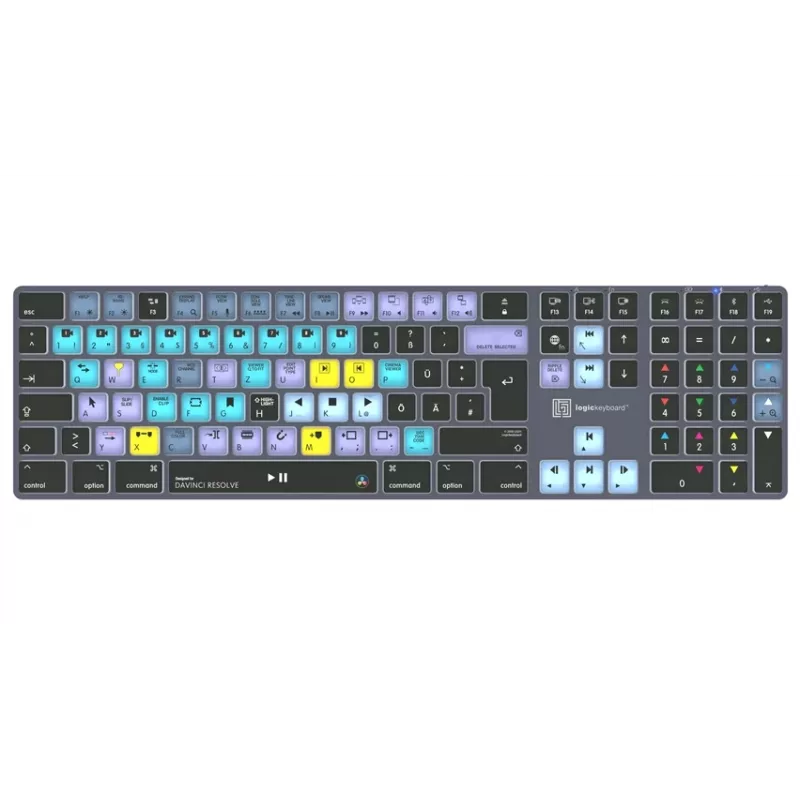 Logickeyboard DaVinci Resolve Classic Titan DE (Mac) – Vokiška išdėstymo, laidinė USB, apšviesta redagavimo klaviatūra