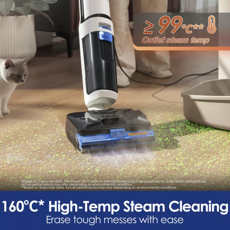 Tineco Floor One S6 Stretch Steam Plus 2-in-1 šlapias/sausas siurblys, šluota ir garų valiklis, belaidis, 35 min veikimo laikas, 0,8L švaraus vandens bakelis, 0,72L nešvaraus vandens bakelis, savaiminis valymas, LCD ekranas, iLoop jutiklis, 180° gulsčias,