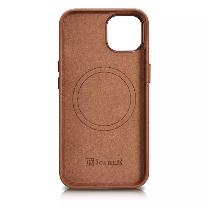 iCarer Case Leather Genuine Leather Case for iPhone 14 Plus Brown (MagSafe Compatible)