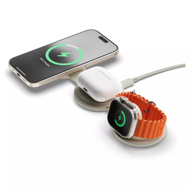 Satechi OntheGo 3-in-1 Wireless Charger su Qi2, smėlio spalvos, 15W, ST-QTG31W