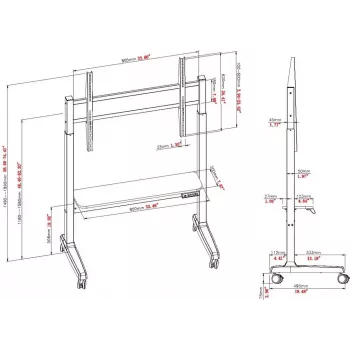 VISION VFM-F15M Motorizuotas grindinis stovas vežimėlis ekranams nuo 40 iki 86 colių, VESA iki 800x600, aukščio reguliavimas 400 mm, juodas