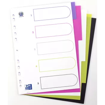 Oxford myColour Folder Dividers A4 Full Format Blank 5-Part Assorted Colours