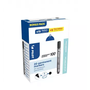 Pilot Pen 100 Permanent Marker Black 1,0 mm 20 Pack (15+5 Free)