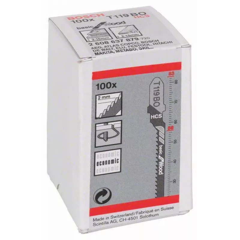 BOSCH T119BO siaurapjūklio geležtės fanerai, 100 vnt.