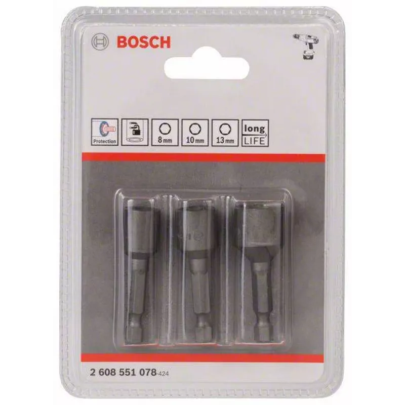 Bosch Impact Socket Set 3-Piece 50 mm 8 10 13 mm 2608551078