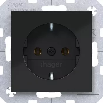 Hager WAS1100BG SCHUKO Kištukinis Lizdas F Tipas Push-in Gnybtai Naktinė Juoda Blizgi