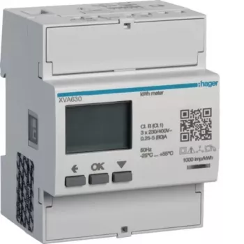 Hager XVA630 3 fazų elektros skaitiklis saulės energijos pertekliaus matavimui, 63 A, MID sertifikuotas