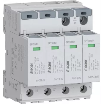 Hager SPE440 Apsauginis Perjungiklis 4P 2 Tipo TNS/TT Uc 275V In 20kA Imax 40kA