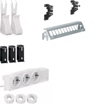 Hager Multimedijos rinkinys UM00M2 su 3 kištukiniais lizdais ir 12 prievadų pataisos skydeliu be RJ45