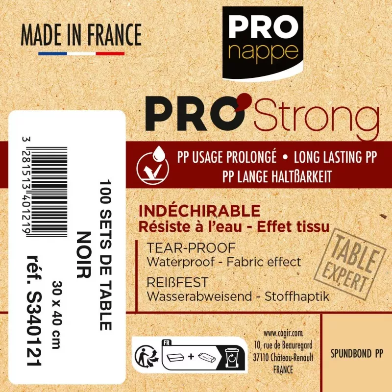PROnappe Disposable Placemat Spunbond 400 x 300 mm Black Spunbond PP Material 50 g/m²