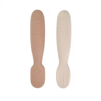 Beaba 2 vienetų silikoninių pirmųjų šaukštelių-kramtukų rinkinys Praline/Clay