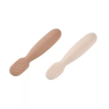Beaba 2 vienetų silikoninių pirmųjų šaukštelių-kramtukų rinkinys Praline/Clay